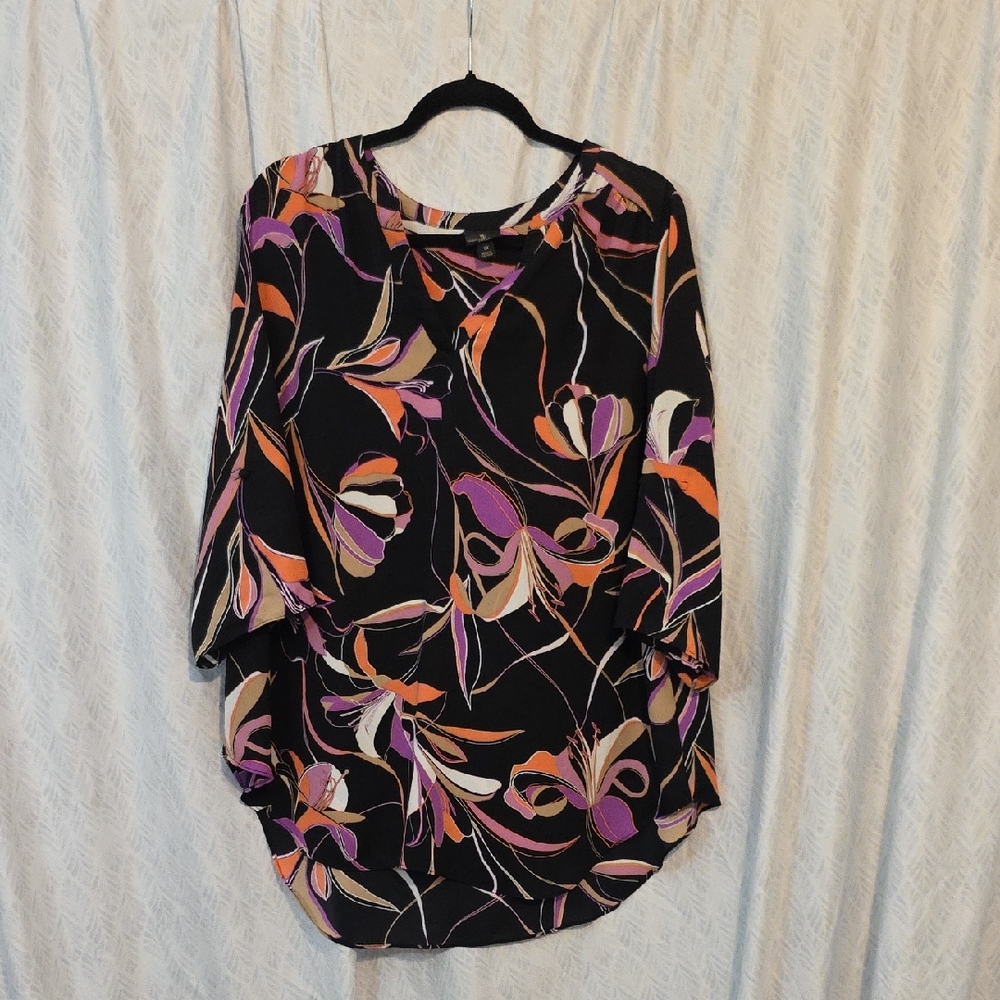 Worthington Black and Pink Asymmetrical Blouse